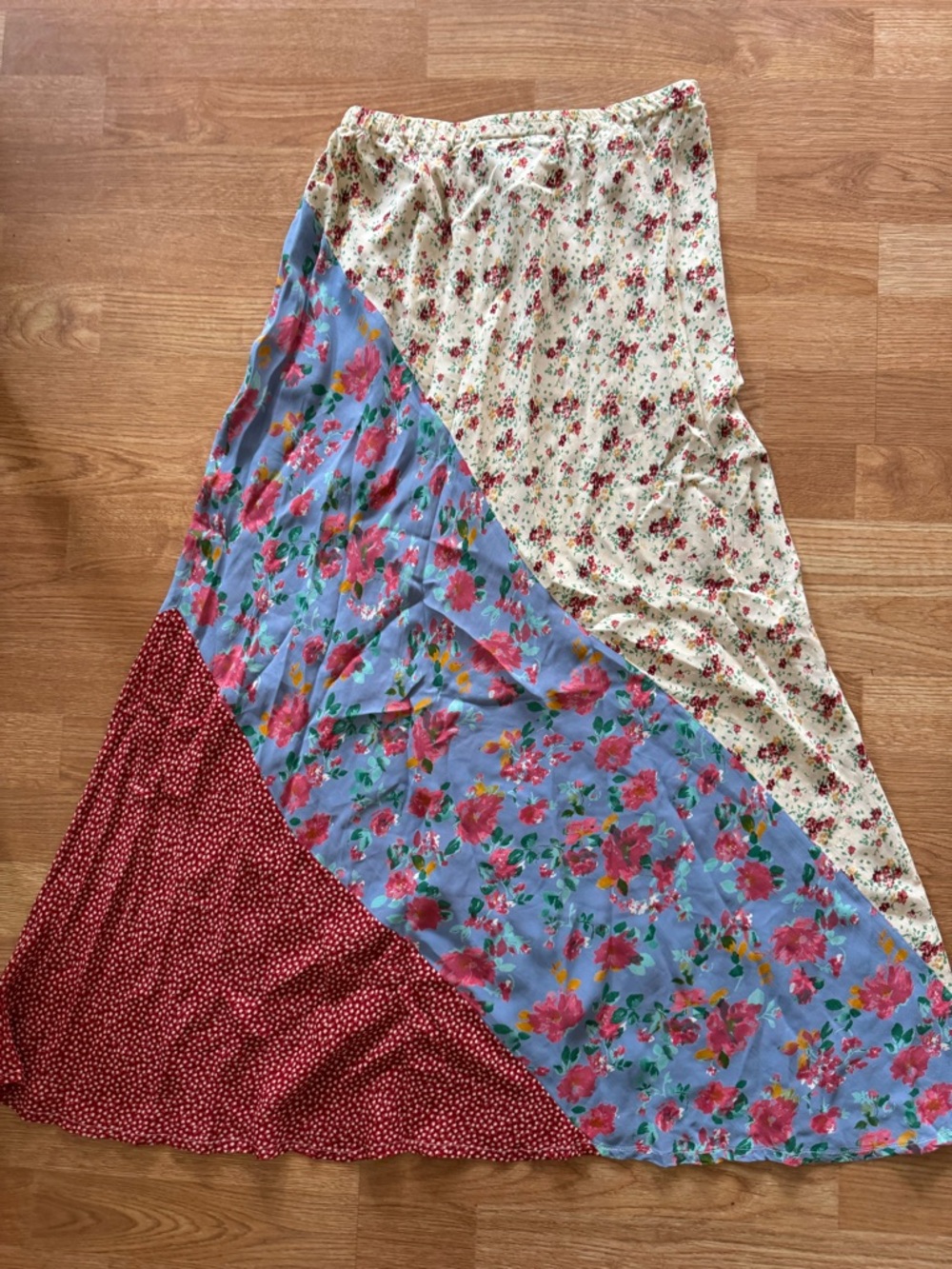 Carole Little Colorblock Floral Maxi Skirt in Cream, Blue, Red